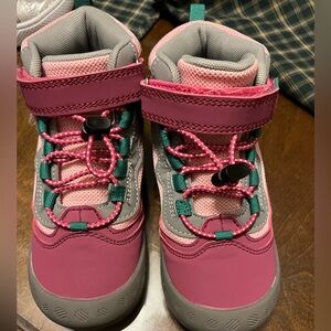 Mishansha Pink and Gray Kids Waterproof Boots with Teal Accents